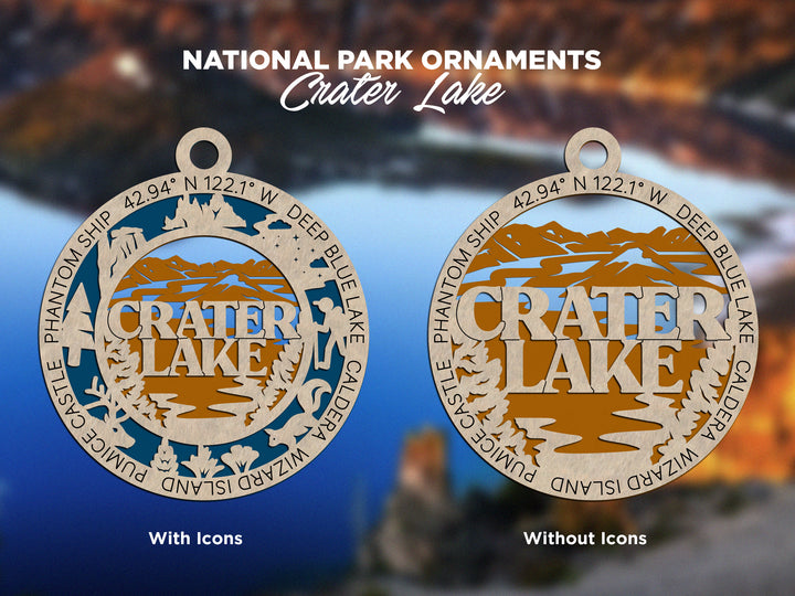 Crater Lake Park Ornament - Includes 2 Ornaments - Laser Design SVG, PDF, AI File Download - Tested On Glowforge and LightBurn