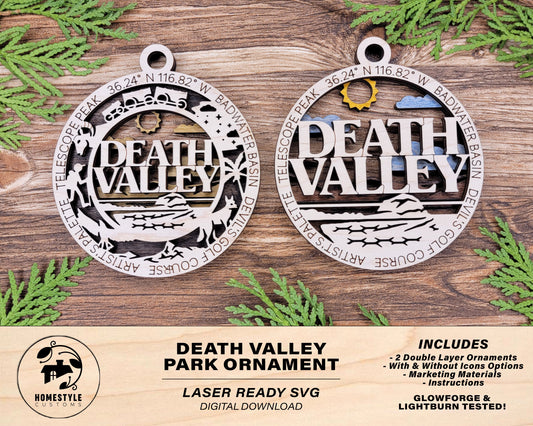 Death Valley Park Ornament - Includes 2 Ornaments - Laser Design SVG, PDF, AI File Download - Tested On Glowforge and LightBurn