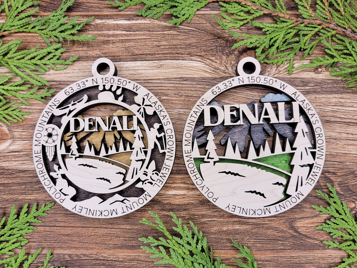 Denali Park Ornament - Includes 2 Ornaments - Laser Design SVG, PDF, AI File Download - Tested On Glowforge and LightBurn