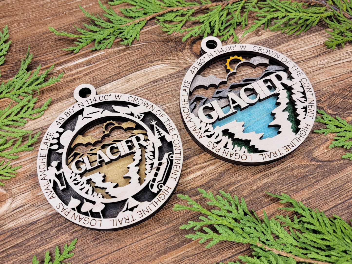 Glacier Park Ornament - Includes 2 Ornaments - Laser Design SVG, PDF, AI File Download - Tested On Glowforge and LightBurn