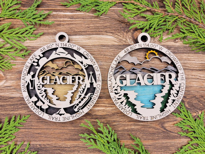 Glacier Park Ornament - Includes 2 Ornaments - Laser Design SVG, PDF, AI File Download - Tested On Glowforge and LightBurn