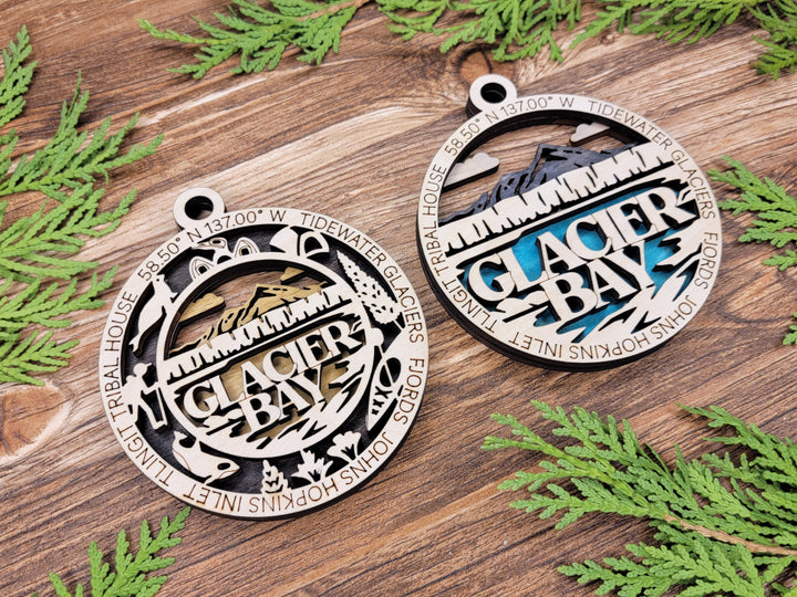 Glacier Bay Park Ornament - Includes 2 Ornaments - Laser Design SVG, PDF, AI File Download - Tested On Glowforge and LightBurn