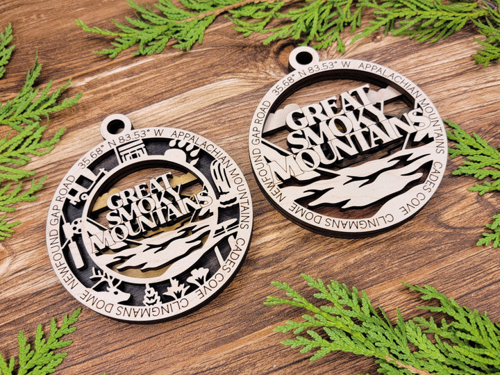 Great Smoky Mountains Park Ornament - Includes 2 Ornaments - Laser Design SVG, PDF, AI File Download - Tested On Glowforge and LightBurn