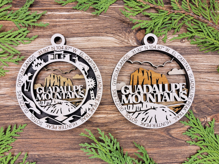 Guadalupe Mountains Park Ornament - Includes 2 Ornaments - Laser Design SVG, PDF, AI File Download - Tested On Glowforge and LightBurn
