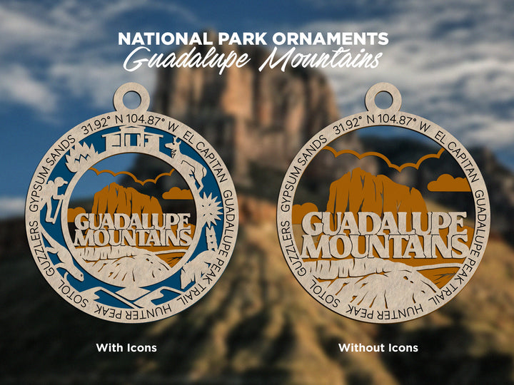 Guadalupe Mountains Park Ornament - Includes 2 Ornaments - Laser Design SVG, PDF, AI File Download - Tested On Glowforge and LightBurn