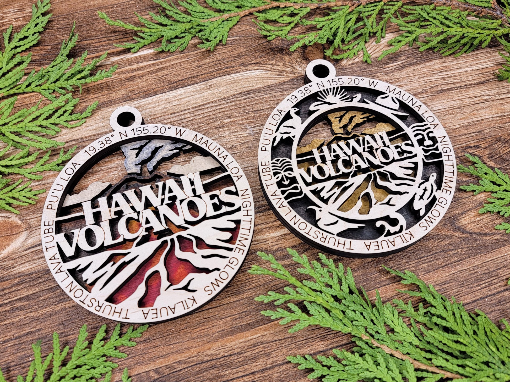 Hawaii Volcanoes Park Ornament - Includes 2 Ornaments - Laser Design SVG, PDF, AI File Download - Tested On Glowforge and LightBurn