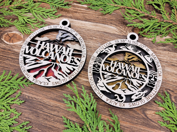 Hawaii Volcanoes Park Ornament - Includes 2 Ornaments - Laser Design SVG, PDF, AI File Download - Tested On Glowforge and LightBurn