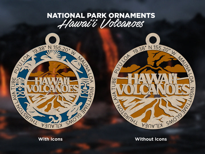 Hawaii Volcanoes Park Ornament - Includes 2 Ornaments - Laser Design SVG, PDF, AI File Download - Tested On Glowforge and LightBurn