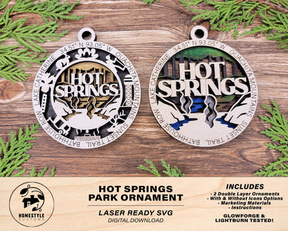 Hot Springs Park Ornament - Includes 2 Ornaments - Laser Design SVG, PDF, AI File Download - Tested On Glowforge and LightBurn