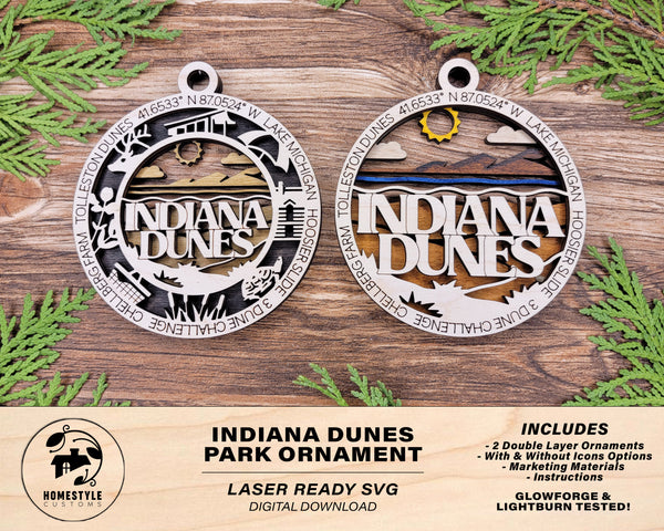 Indiana Dunes Park Ornament - Includes 2 Ornaments - Laser Design SVG, PDF, AI File Download - Tested On Glowforge and LightBurn