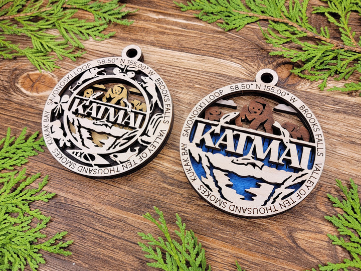 Katmai Park Ornament - Includes 2 Ornaments - Laser Design SVG, PDF, AI File Download - Tested On Glowforge and LightBurn