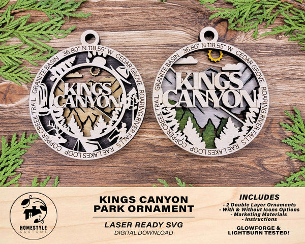 Kings Canyon Park Ornament - Includes 2 Ornaments - Laser Design SVG, PDF, AI File Download - Tested On Glowforge and LightBurn