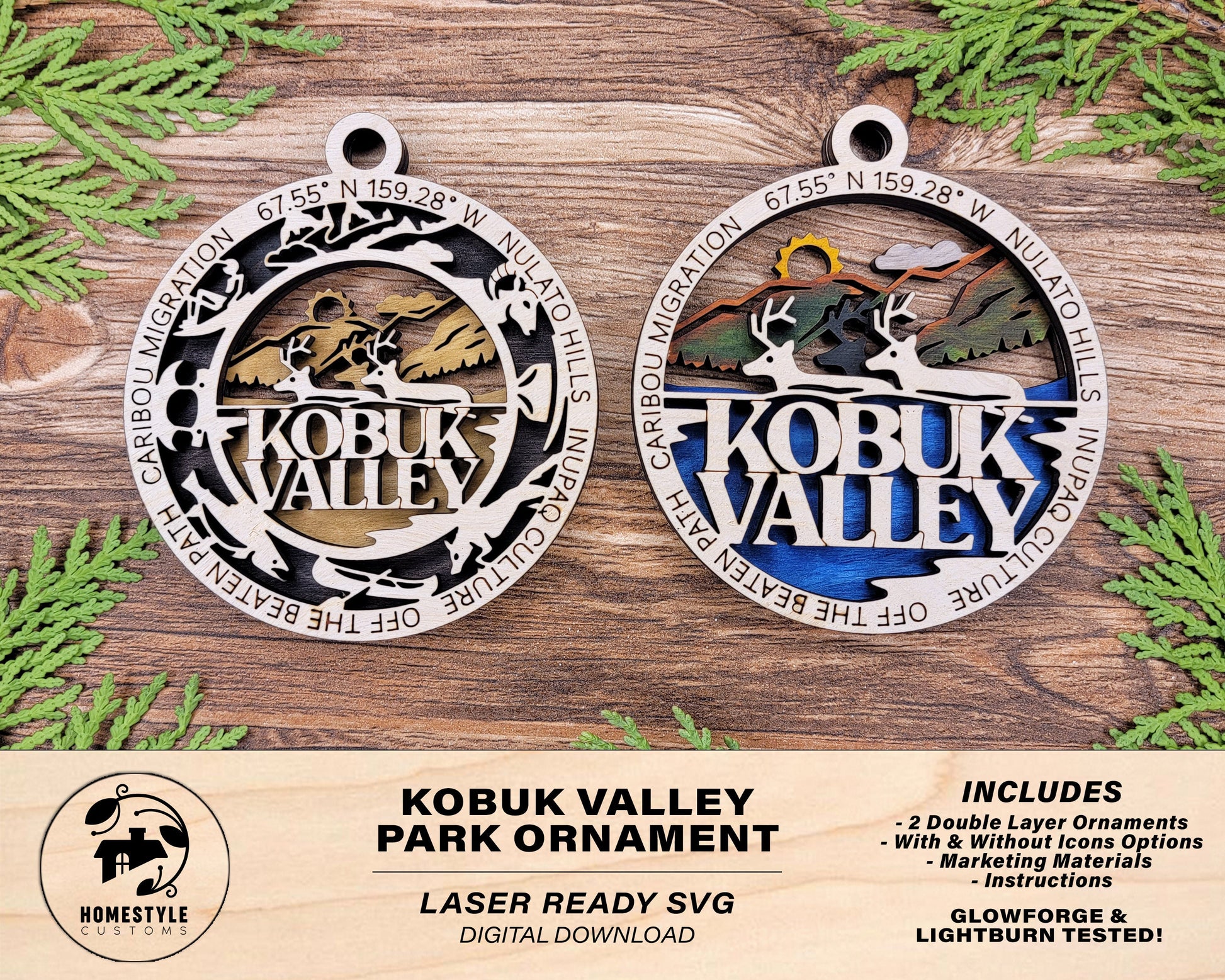 Kubuk Valley Park Ornament - Includes 2 Ornaments - Laser Design SVG, PDF, AI File Download - Tested On Glowforge and LightBurn