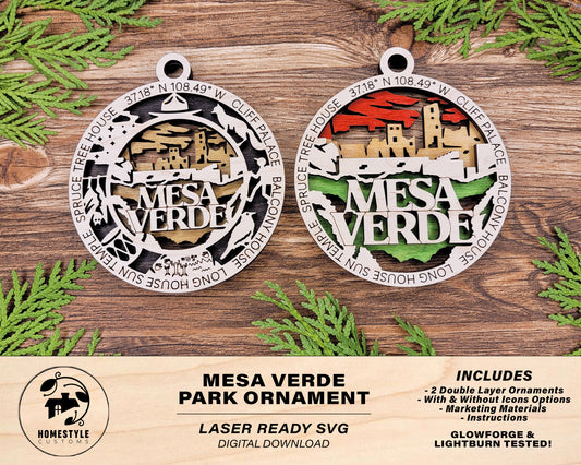 Mesa Verde Park Ornament - Includes 2 Ornaments - Laser Design SVG, PDF, AI File Download - Tested On Glowforge and LightBurn