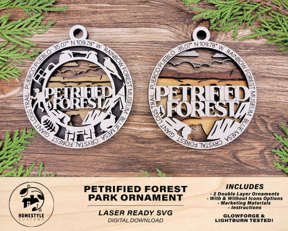 Petrified Forest Park Ornament - Includes 2 Ornaments - Laser Design SVG, PDF, AI File Download - Tested On Glowforge and LightBurn