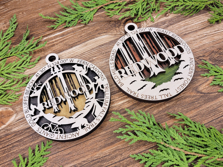 Redwood Park Ornament - Includes 2 Ornaments - Laser Design SVG, PDF, AI File Download - Tested On Glowforge and LightBurn