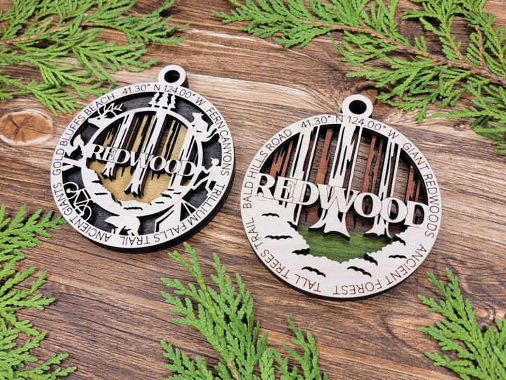 Redwood Park Ornament - Includes 2 Ornaments - Laser Design SVG, PDF, AI File Download - Tested On Glowforge and LightBurn