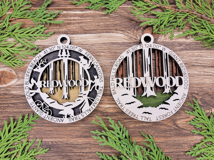 Redwood Park Ornament - Includes 2 Ornaments - Laser Design SVG, PDF, AI File Download - Tested On Glowforge and LightBurn