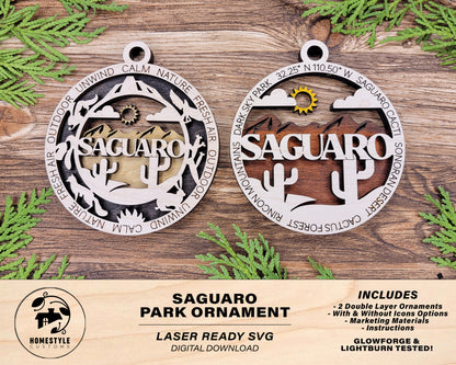 Saguaro Park Ornament - Includes 2 Ornaments - Laser Design SVG, PDF, AI File Download - Tested On Glowforge and LightBurn