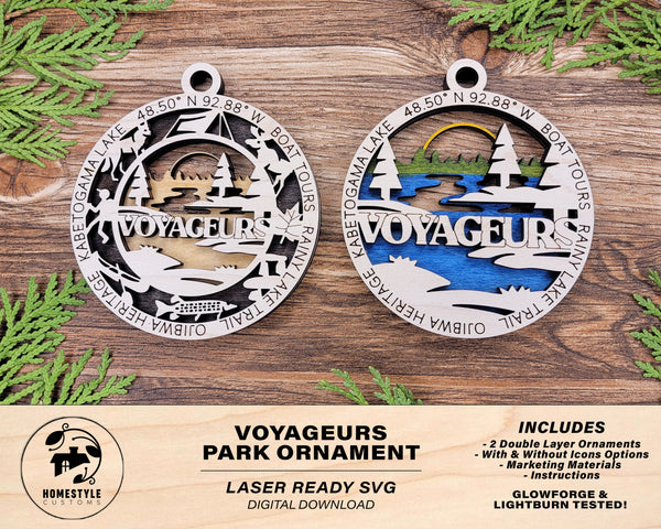 Voyageurs Park Ornament - Includes 2 Ornaments - Laser Design SVG, PDF, AI File Download - Tested On Glowforge and LightBurn