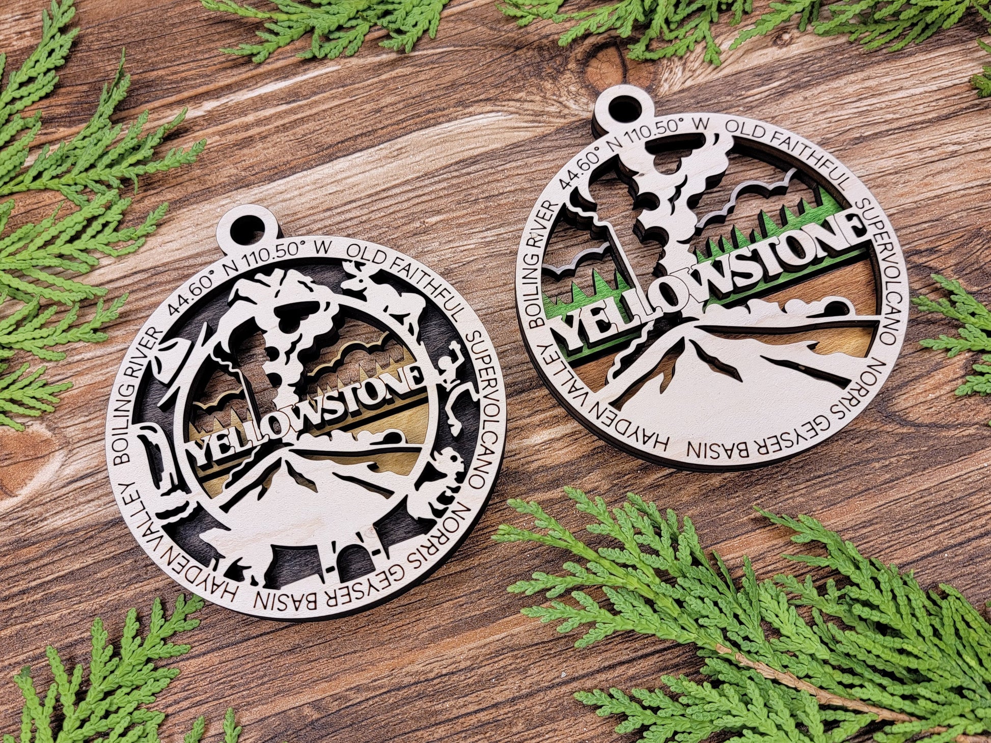 Yellowstone Park Ornament - Includes 2 Ornaments - Laser Design SVG, PDF, AI File Download - Tested On Glowforge and LightBurn