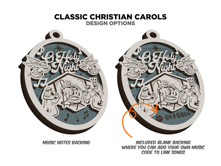 The Classic Christian Carol Ornaments - Includes 8 Unique Designs and 2 Box Designs - Tested on Glowforge & Lightburn