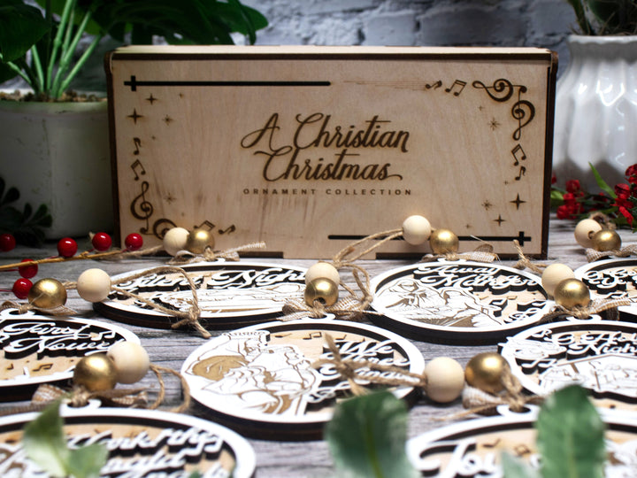 The Classic Christian Carol Ornaments - Includes 8 Unique Designs and 2 Box Designs - Tested on Glowforge & Lightburn