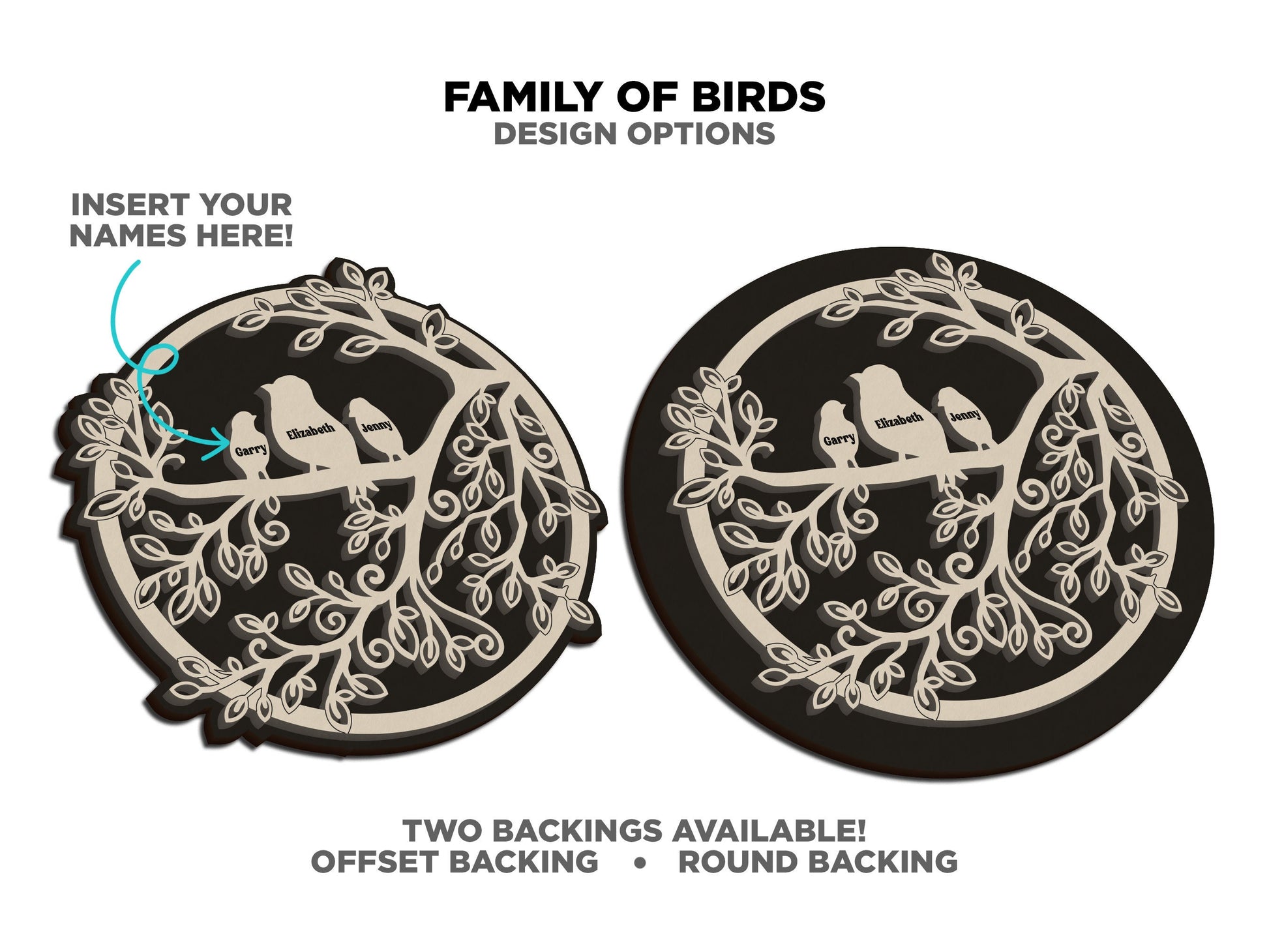 Family of Birds Personalized Decor Signage - SVG, PDF & AI File Download - Tested on Glowforge and Lightburn