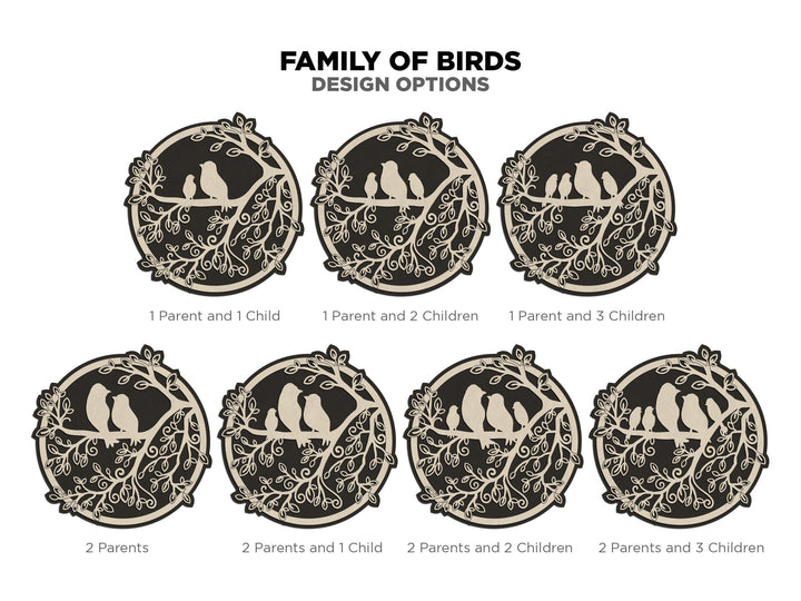 Family of Birds Personalized Decor Signage - SVG, PDF & AI File Download - Tested on Glowforge and Lightburn