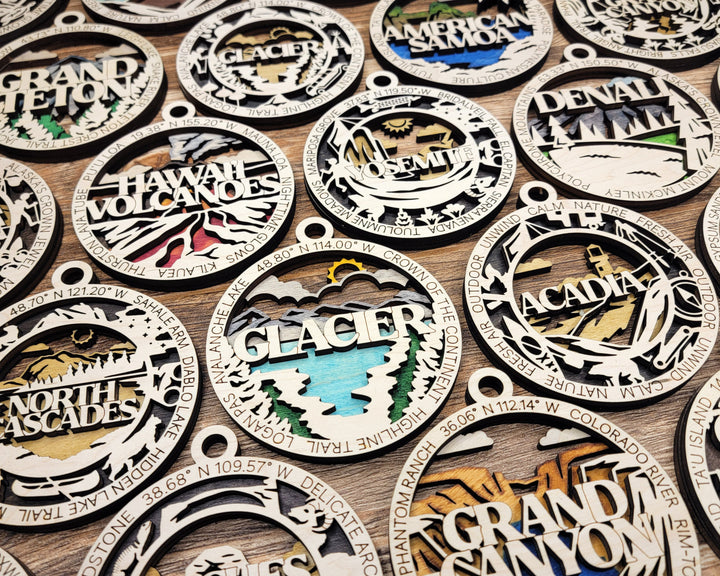 National Park Ornaments - 62 park ornaments - 2 ornament designs per Park - SVG, PDF, AI File Download - Tested On Glowforge and LightBurn