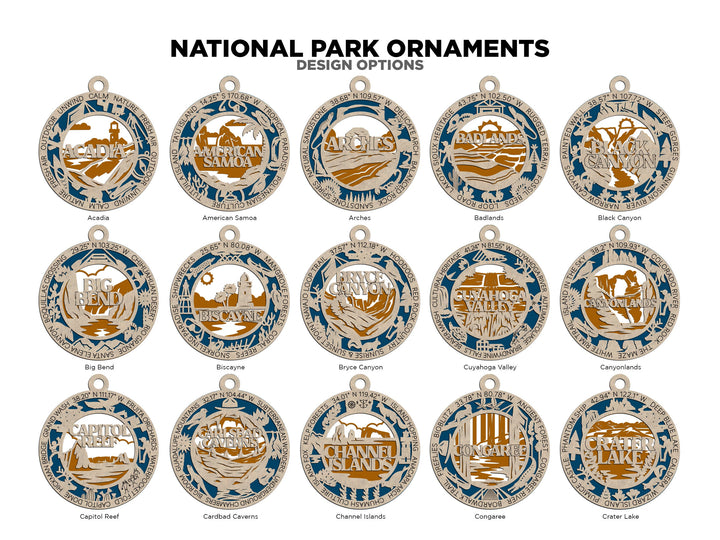 National Park Ornaments - 62 park ornaments - 2 ornament designs per Park - SVG, PDF, AI File Download - Tested On Glowforge and LightBurn