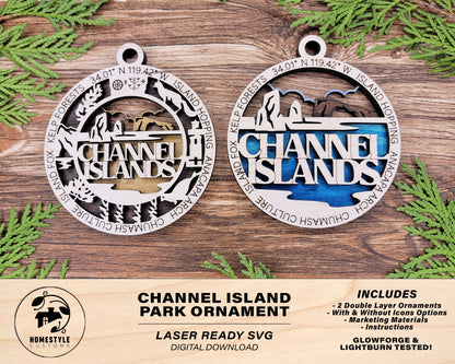 Channel Islands Park Ornament - Includes 2 Ornaments - Laser Design SVG, PDF, AI File Download - Tested On Glowforge and LightBurn