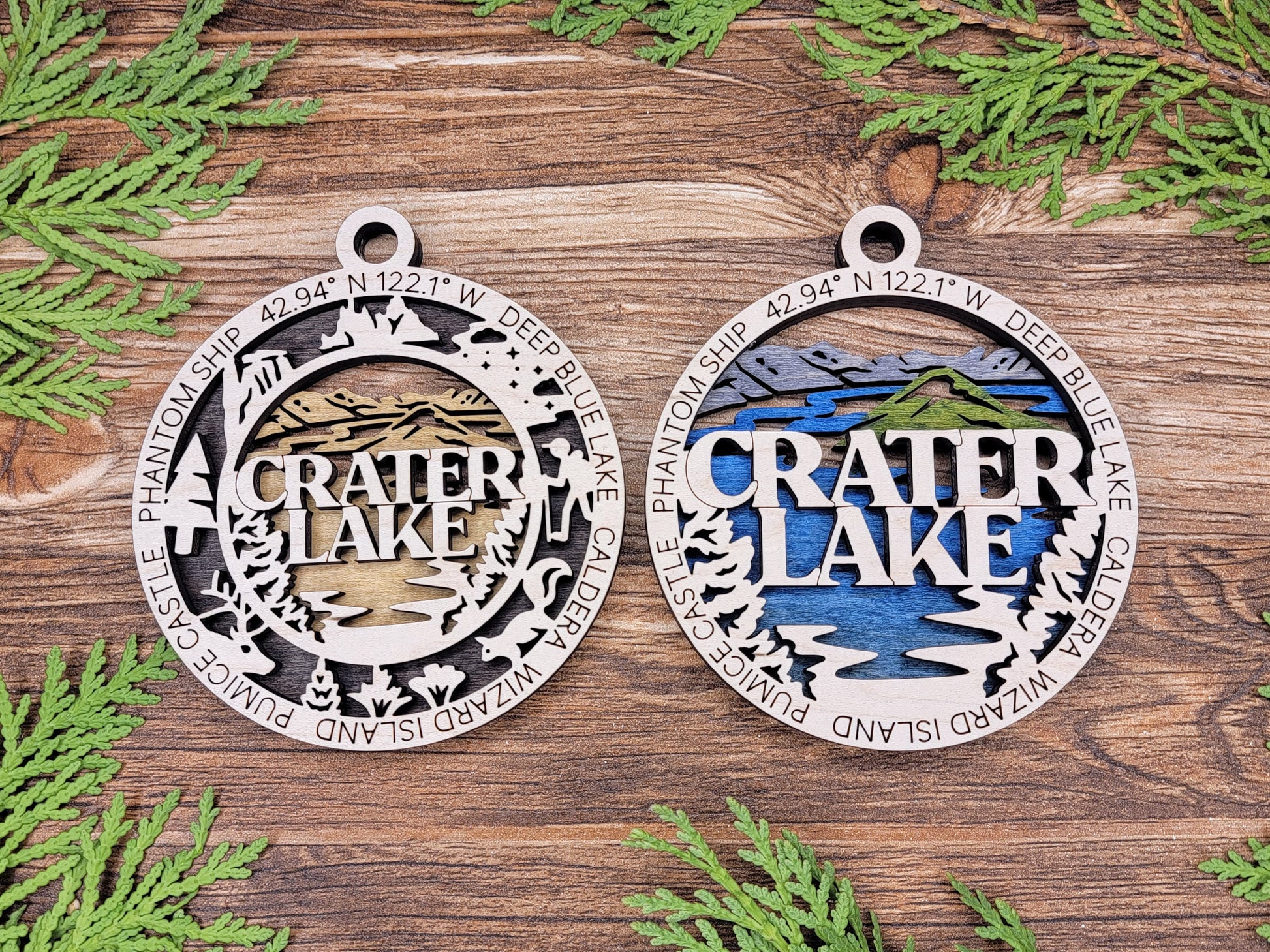 Crater Lake Park Ornament - Includes 2 Ornaments - Laser Design SVG, PDF, AI File Download - Tested On Glowforge and LightBurn
