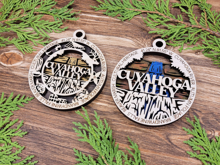 Cuyahoga Valley Park Ornament - Includes 2 Ornaments - Laser Design SVG, PDF, AI File Download - Tested On Glowforge and LightBurn