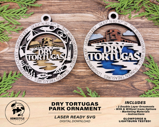 Dry Tortugas Park Ornament - Includes 2 Ornaments - Laser Design SVG, PDF, AI File Download - Tested On Glowforge and LightBurn