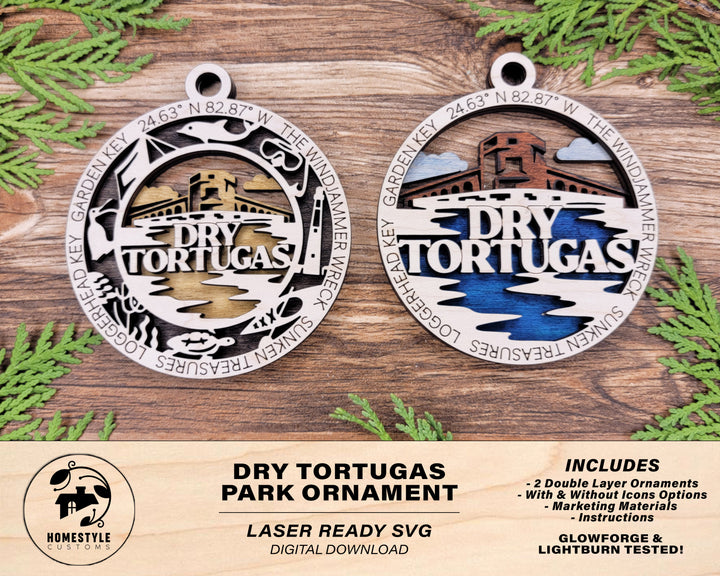Dry Tortugas Park Ornament - Includes 2 Ornaments - Laser Design SVG, PDF, AI File Download - Tested On Glowforge and LightBurn