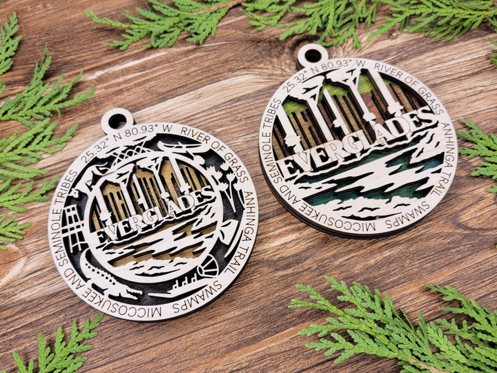 Everglades Park Ornament - Includes 2 Ornaments - Laser Design SVG, PDF, AI File Download - Tested On Glowforge and LightBurn