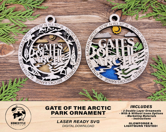 Gates of the Arctic Park Ornament - Includes 2 Ornaments - Laser Design SVG, PDF, AI File Download - Tested On Glowforge and LightBurn