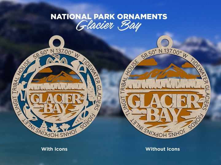 Glacier Bay Park Ornament - Includes 2 Ornaments - Laser Design SVG, PDF, AI File Download - Tested On Glowforge and LightBurn