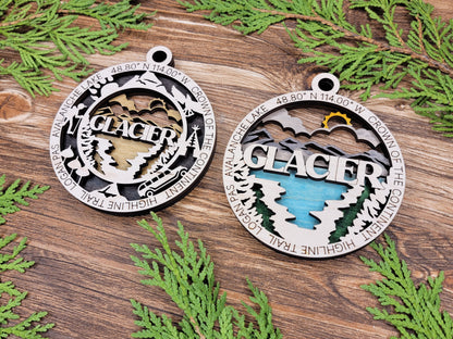 Glacier Park Ornament - Includes 2 Ornaments - Laser Design SVG, PDF, AI File Download - Tested On Glowforge and LightBurn