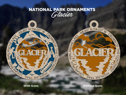 Glacier Park Ornament - Includes 2 Ornaments - Laser Design SVG, PDF, AI File Download - Tested On Glowforge and LightBurn