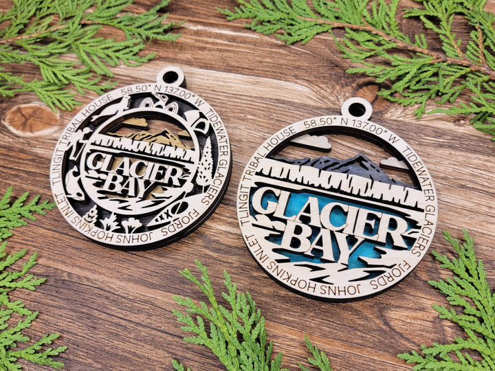 Glacier Bay Park Ornament - Includes 2 Ornaments - Laser Design SVG, PDF, AI File Download - Tested On Glowforge and LightBurn