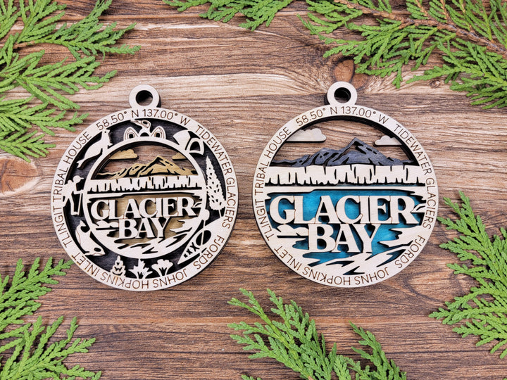 Glacier Bay Park Ornament - Includes 2 Ornaments - Laser Design SVG, PDF, AI File Download - Tested On Glowforge and LightBurn