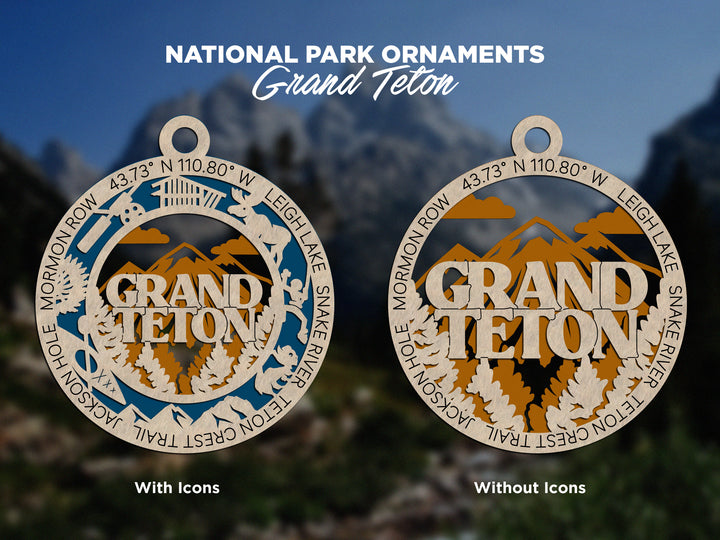 Grad Teton Park Ornament - Includes 2 Ornaments - Laser Design SVG, PDF, AI File Download - Tested On Glowforge and LightBurn