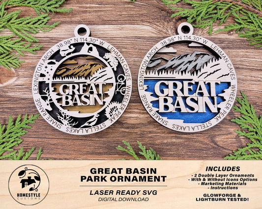 Great Basin Park Ornament - Includes 2 Ornaments - Laser Design SVG, PDF, AI File Download - Tested On Glowforge and LightBurn