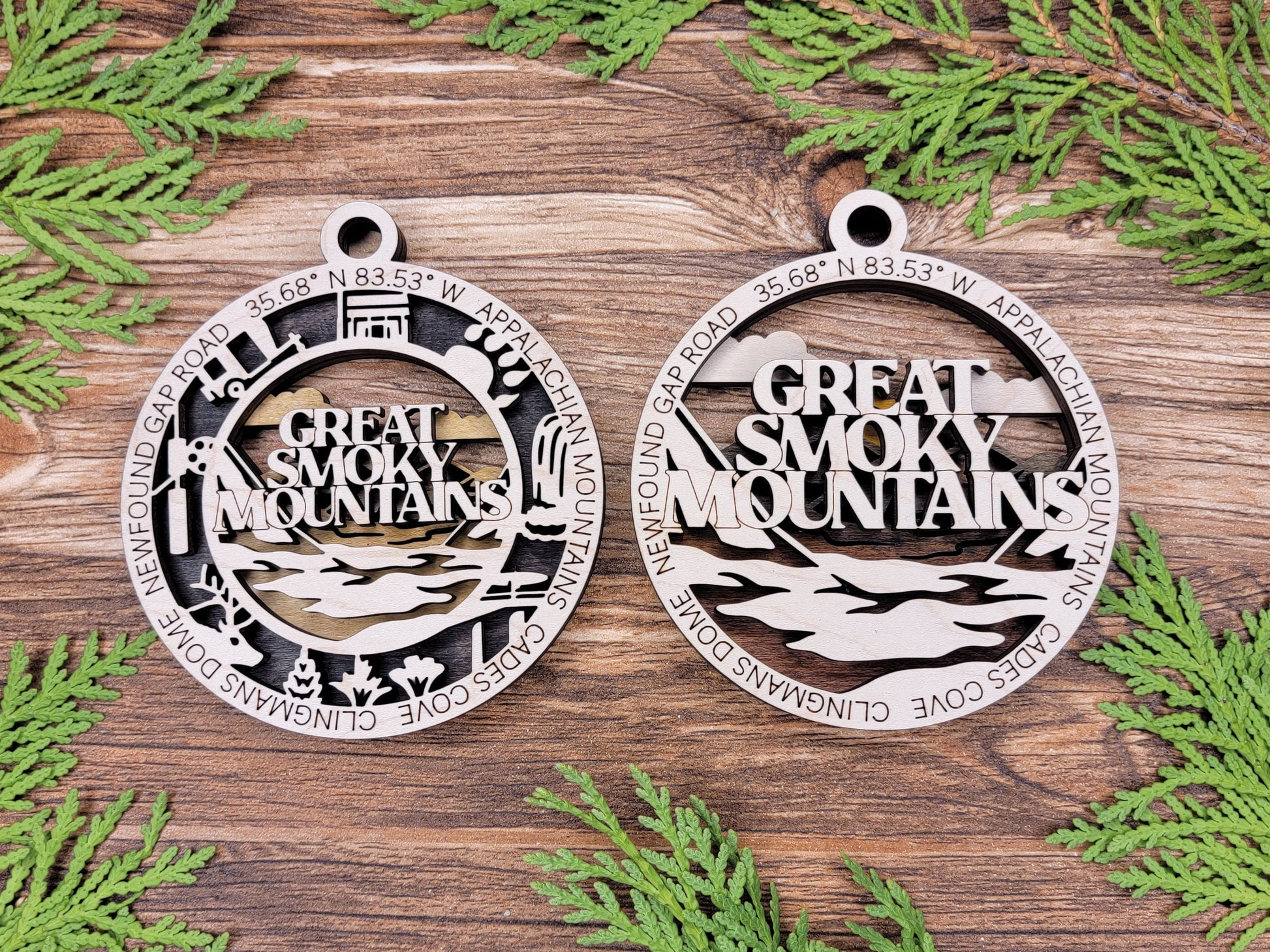 Great Smoky Mountains Park Ornament - Includes 2 Ornaments - Laser Design SVG, PDF, AI File Download - Tested On Glowforge and LightBurn