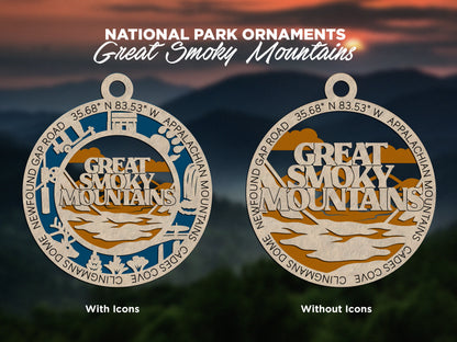 Great Smoky Mountains Park Ornament - Includes 2 Ornaments - Laser Design SVG, PDF, AI File Download - Tested On Glowforge and LightBurn