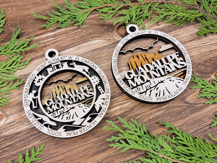 Guadalupe Mountains Park Ornament - Includes 2 Ornaments - Laser Design SVG, PDF, AI File Download - Tested On Glowforge and LightBurn