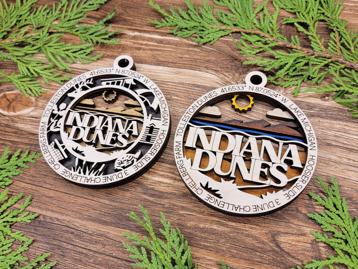 Indiana Dunes Park Ornament - Includes 2 Ornaments - Laser Design SVG, PDF, AI File Download - Tested On Glowforge and LightBurn