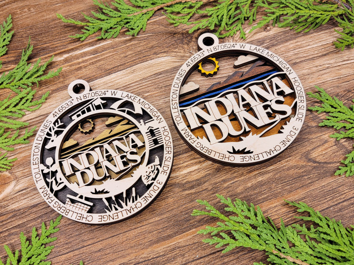 Indiana Dunes Park Ornament - Includes 2 Ornaments - Laser Design SVG, PDF, AI File Download - Tested On Glowforge and LightBurn